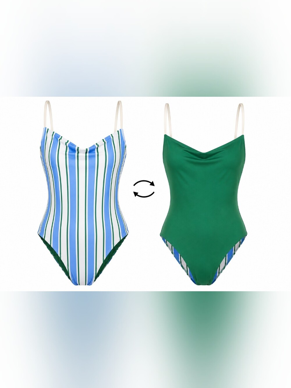 Solid & Striped Reversible Striped Green One Piece Swimsuit Large NWT Cheeky